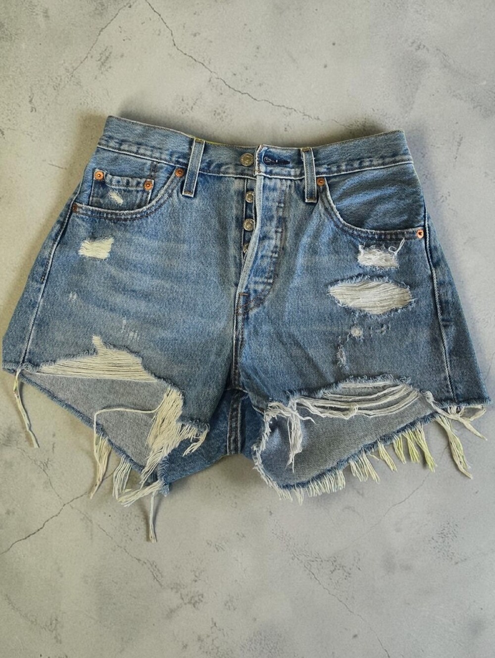 Levi's 501 Short Blue Distressed Cut-off Jean Shorts Button Fly 25